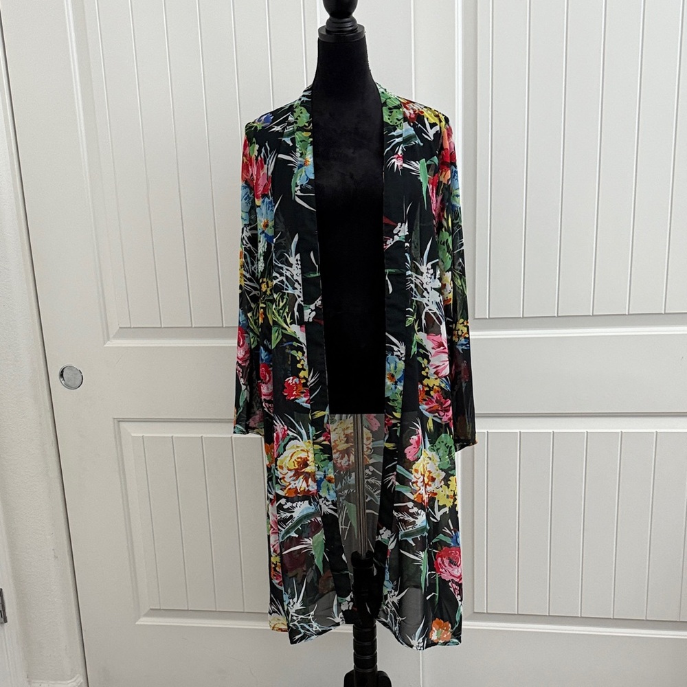 Floral Open-Front Cardigan duster